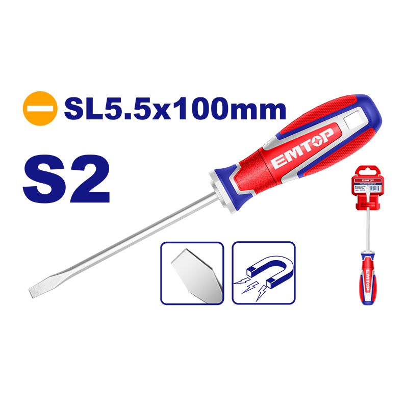 Destornillador Plano Magnetico 5.5 Mm 4 Pulg Emtop