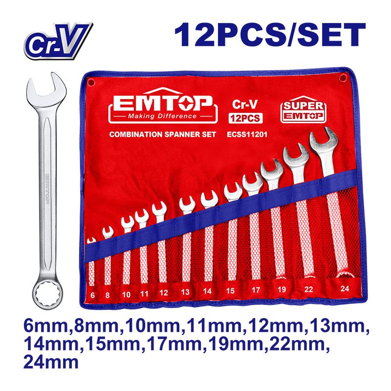 Juego Llaves Cola Corona 12Pzs 6-24Mm Cr-V Emtop