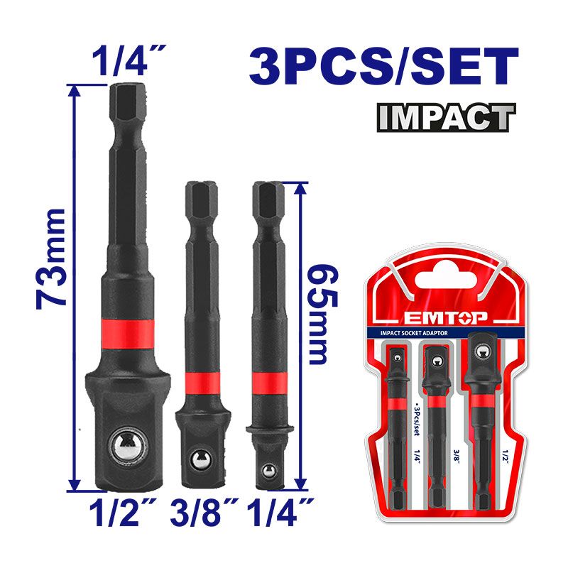 Juego Adaptadores Impacto 1/4-3/8-1/2 Vastago 1/4 Emtop