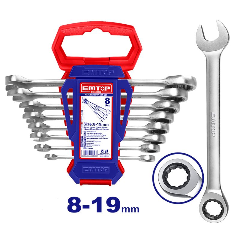 Juego Llaves Ratchet 8Pzs 8-19Mm Emtop