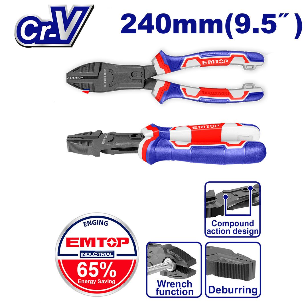 Alicate combinado 9-1/2 pulgadas CR-V tefl�n mango TPR Emtop