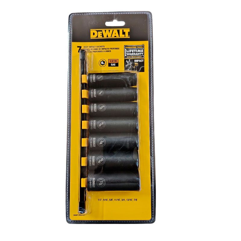 Juego Copas Largas Impacto 7Pzs 1/2 1/2-7/8 Dewalt