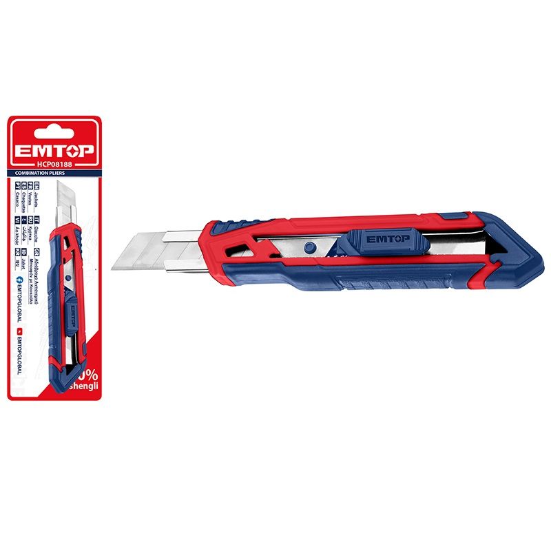 Cuchilla Retractil 173Mm Hoja 18Mm Pulsador Plano Emtop