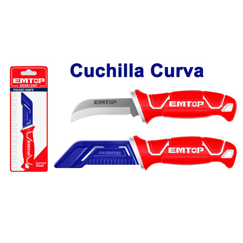 Cuchillo Bolsillo Hoja Curva 8Plg Acero Inox Funda Emtop