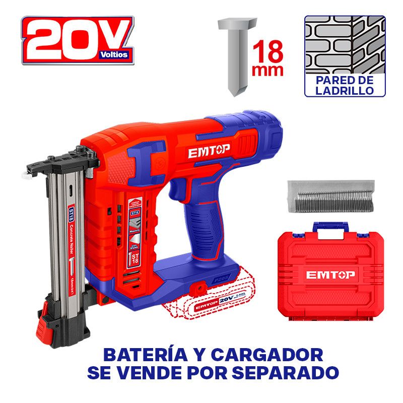Clavadora Para Concreto Inalambrica De 3/4 Pulg De 20v De Ladrillo De Lamina Y Madera De Sin Bateria Ni Cargador Bare Tool Emtop
