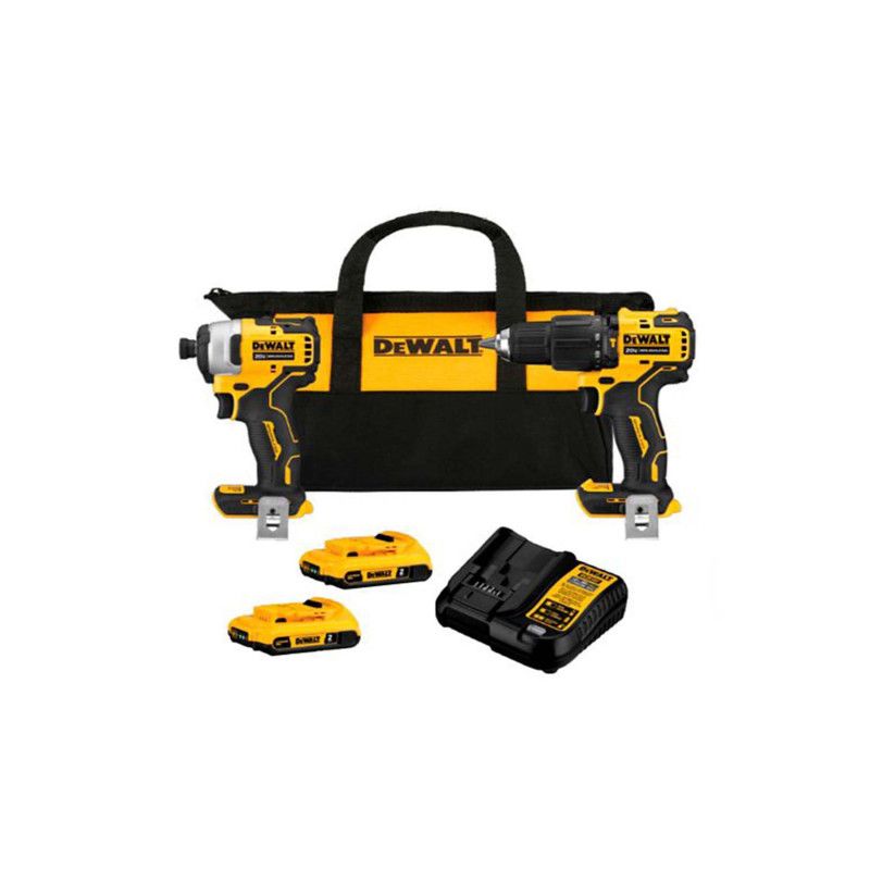 Combo Atomic Barreno/Taladro Percutor Y Atornillador De Impacto De 20 Voltios De Sin Carbones Marca Dewalt