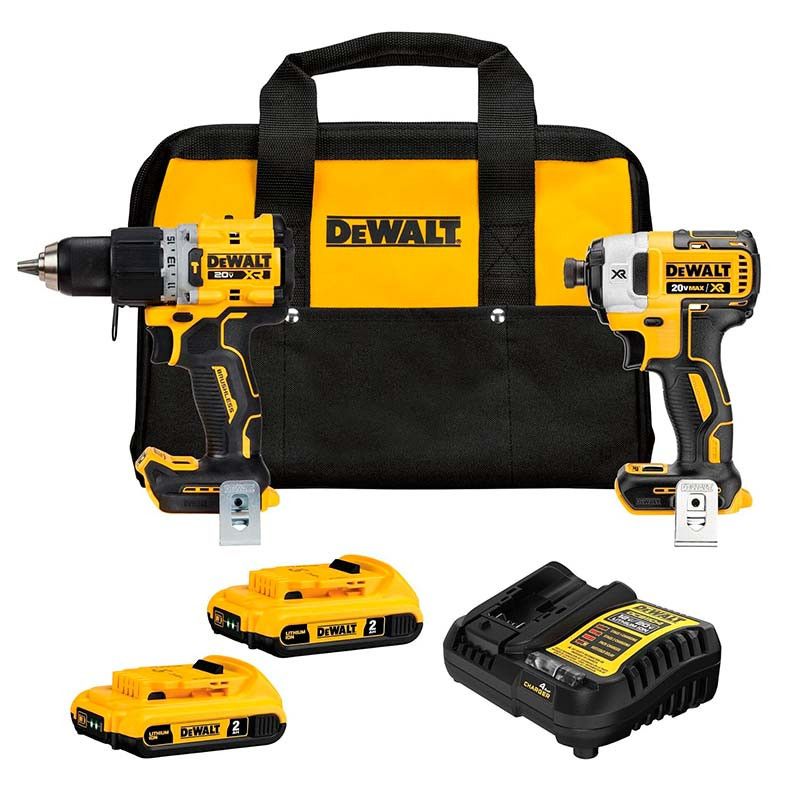 Combo Barreno/Taladro Percutor Y Atornillador De Impacto De Inalambrico 20 Volt De Brushless Con Bolso Marca Dewalt