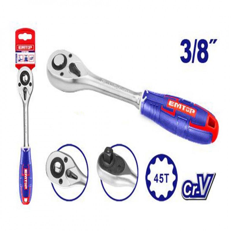 [ERWH0381] -Ratch Tipo Pera Encastre De 3/8 Pulgadas Con Desconexion Rapida, Material Cromo Vanadio. Marca Emtop