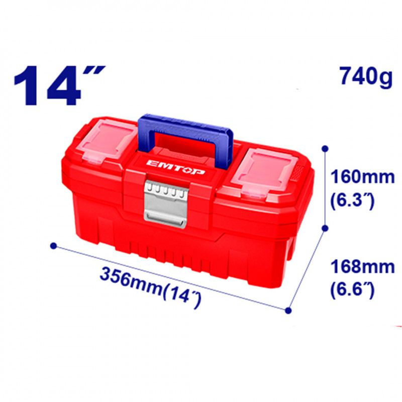[EPBX1402] -Caja Plastica Para Herramientas Con Seguro Metalico, Largo 14, Ancho 6.6, Alto De 6.3 Pulgadas. Marca Emtop