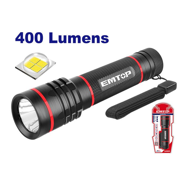 [EFLG3AAA05] -Linterna De 400 Lumenes, Luz Alta, Luz Baja Y Flash. Utiliza 3 Baterias Aaa. Emtop
