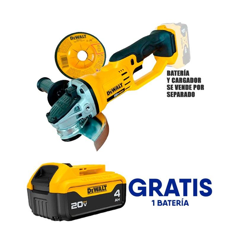 [DCG412B-OF1] -Pulidora/Esmeriladora Inalambrica 4-1/2, 20v, Eje 5/8, 8,000 Rpm, Gratis Bateria, (Bare Tool). Dewalt
