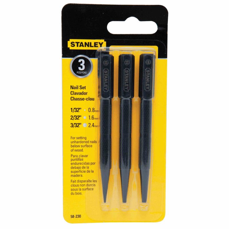 [58-230] -Embutidores De Clavos, 3 Piezas, 1/32, 2/32 Y 3/32 Pulgadas De Diametro, 4 Pulgadas De Largo. Marca Stanley