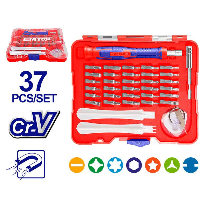 [EBST03702] -Juego De 37 Piezas Destornillador Con Puntas De Precision Intercambiables. Marca Emtop
