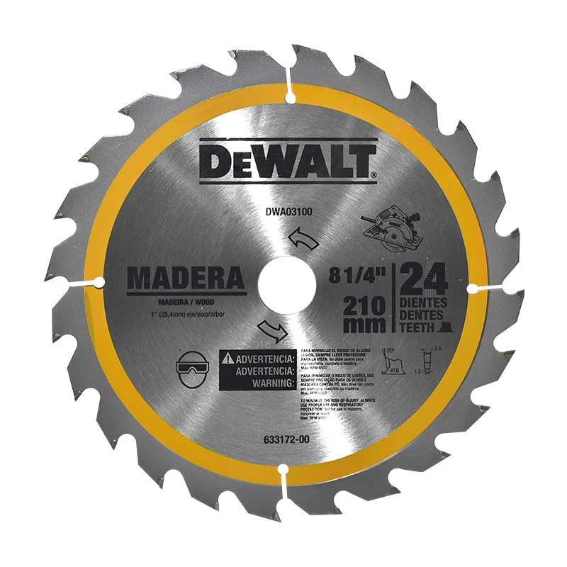 [DWA03100] -Disco De Sierra, 8-1/4 Pulg, Eje 1 Pulg Y Adaptador De 5/8 Pulg, 24 Dientes De Carburo, Para Madera. Marca Dewalt