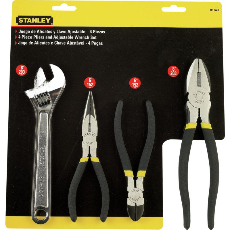 [91-526LA] -Juego De 3 Alicates Y Llave Ajustable, Largos De 6 Y 8 Pulgadas. Marca Stanley