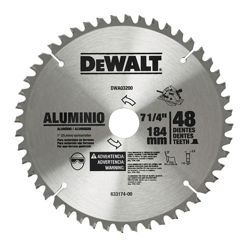 [DWA03200] -Disco De Sierra, 7-1/4 Pulg, P/Aluminio, 48 Dientes De Carburo, Eje 1 Pulg Y Adaptador De 5/8 Pulg. Marca Dewalt