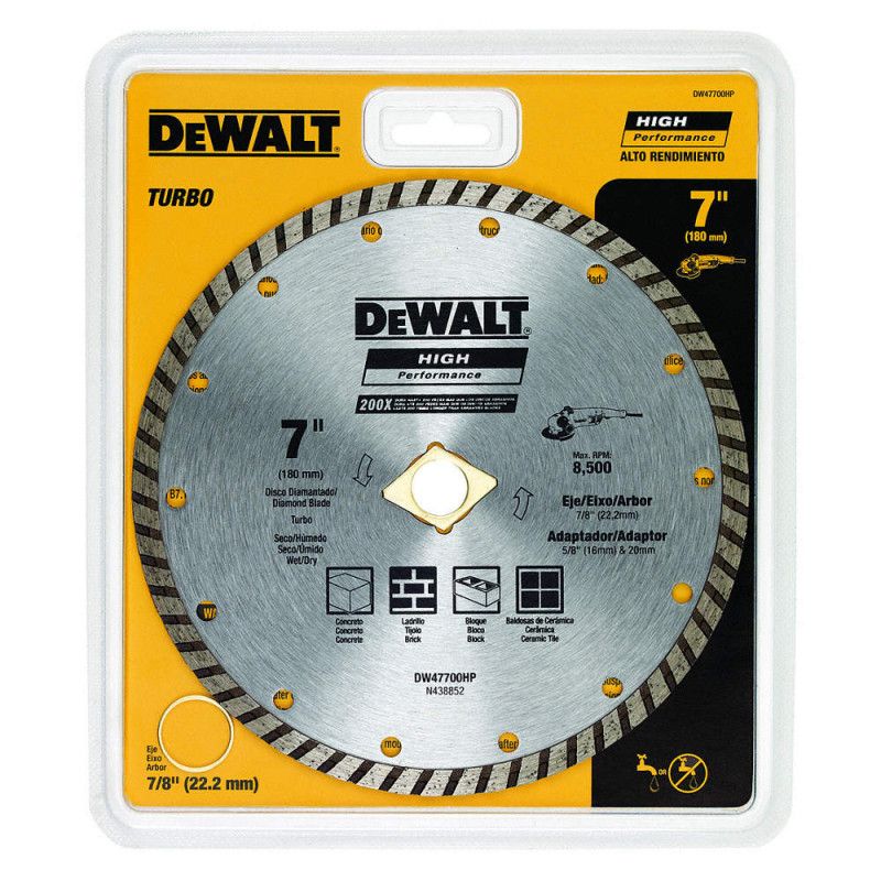 [DW47700HP] -Disco Diamantado, 7 Pulg, Cortes En Seco, Borde Turbo, Con Arandela De Ajuste De 7/8 Y 5/8 Pulg. Marca Dewalt