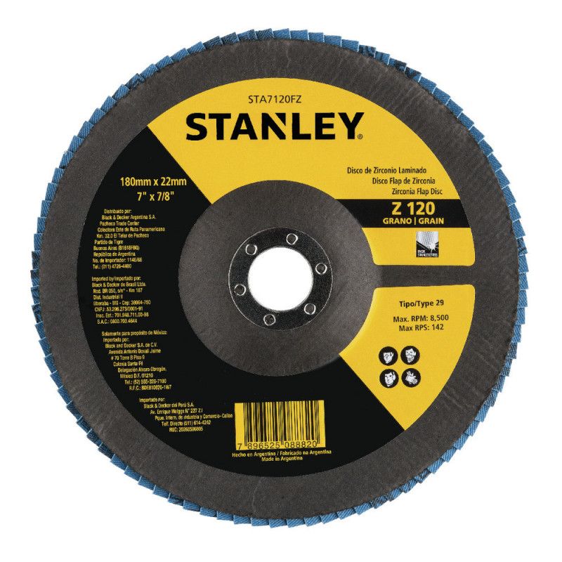 [STA7120FZ] -Disco Flap De Zirconio, 7 X 7/8 Pulg, Grano 120. Marca Stanley