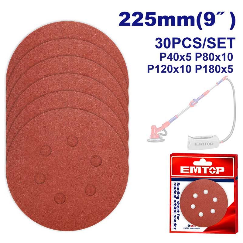 [EKRS225030] -Set De 30 Discos De Lija Con Velcro, 9 Pulg, Granos 40, 80, 120 Y 180, Ideal Para Lijadora Uldsd105016. Emtop