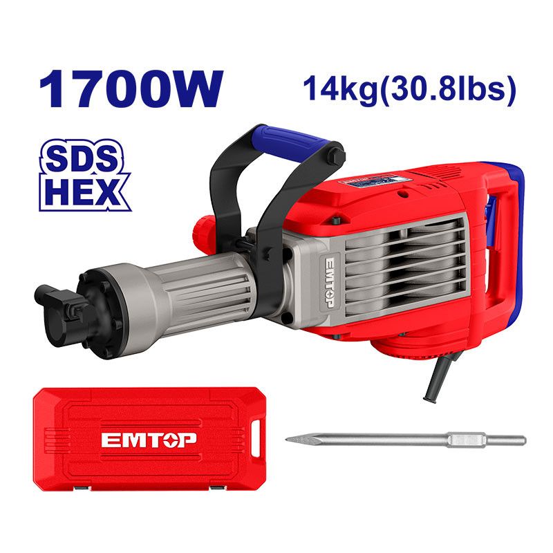 [ULDBRH1703] -Demoledor De 14 Kilos Hexagonal 1,700 Watts, Fuerza 50 Joules, 1,900 Gpm. Marca Emtop
