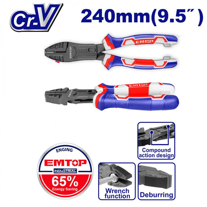 [EPLRCC0951] -Alicate Combinado 9.5 Pulg, Material Cr-V, Revestimiento De Teflon, Mango Tpr De 3 Colores Agarre Fuerte, Comodo. Emtop