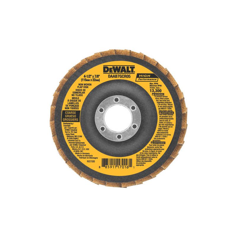[DAAB7GCR05] -Disco Flap Disk, De Aletas No Tejidas,4 1/2 Pulg X 7/8, Pulir, Grano Grueso.marca Dewalt