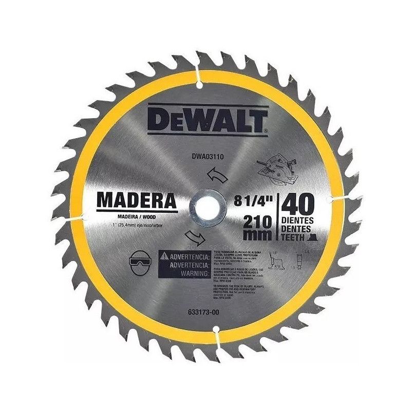[DWA03110] -Disco De Sierra, 8-1/4 Pulg, Eje 1 Pulg Adaptador De 5/8 Pulg, 40 Dientes De Carburo, P/Madera. Marca Dewalt