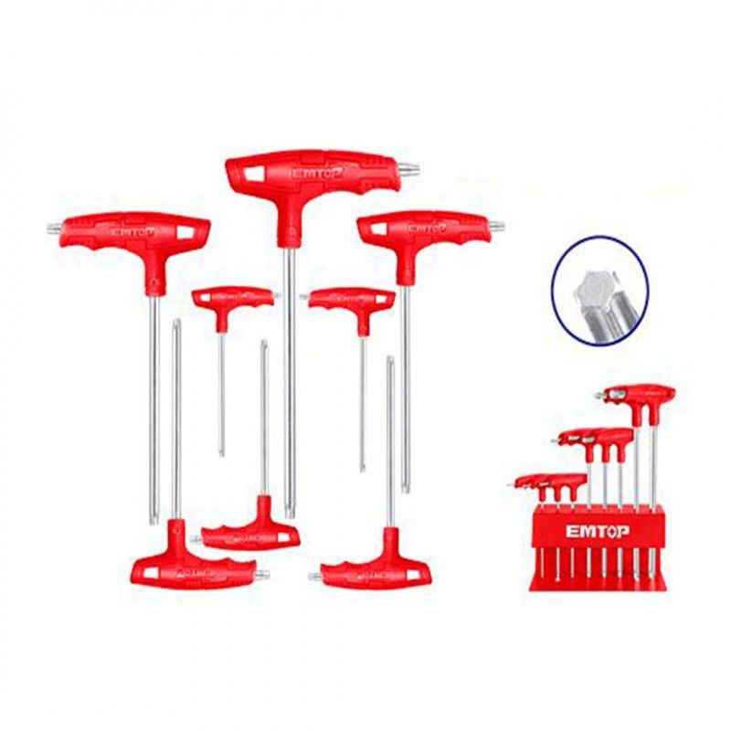 [ETHW6063] -Juego De 8 Llaves Torx Con Mango, Medida De T10-T50, Con Organizador. Marca Emtop