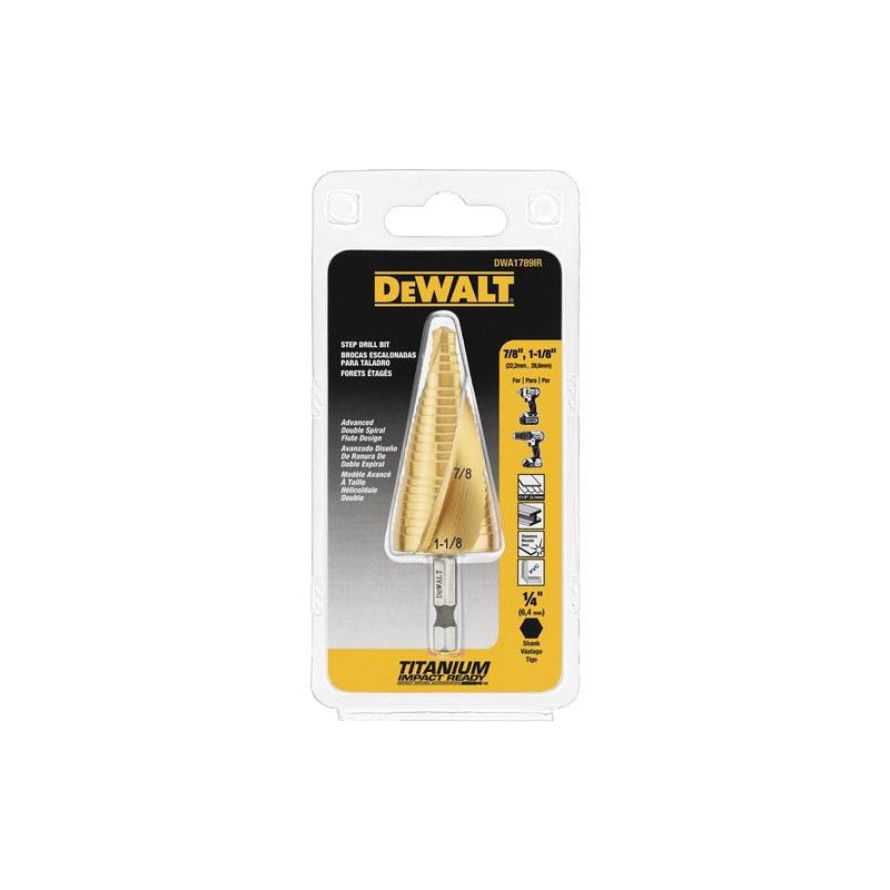[DWA1789IR] -Broca Escalonada, De 7/8 Pulg Hasta 1-1/8 Pulg, Hex 1/4 Pulg, De Titanio. Marca Dewalt