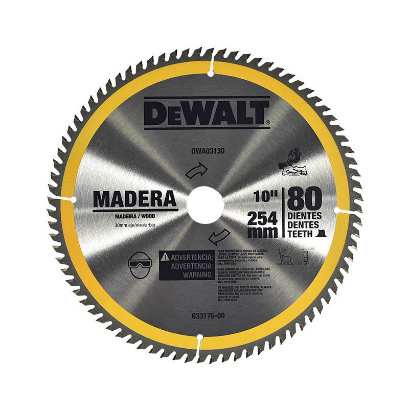 [DWA03130] -Disco De Sierra, 10 Pulg, 80 Dientes, Para Madera, Eje 30 Mm. Marca Dewalt