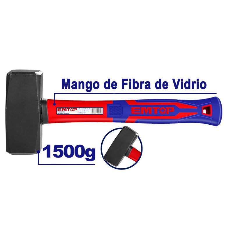 [EHAMSH1500] -Mazo De 3.3 Libras, Mango De Fibra De Vidrio. Marca Emtop