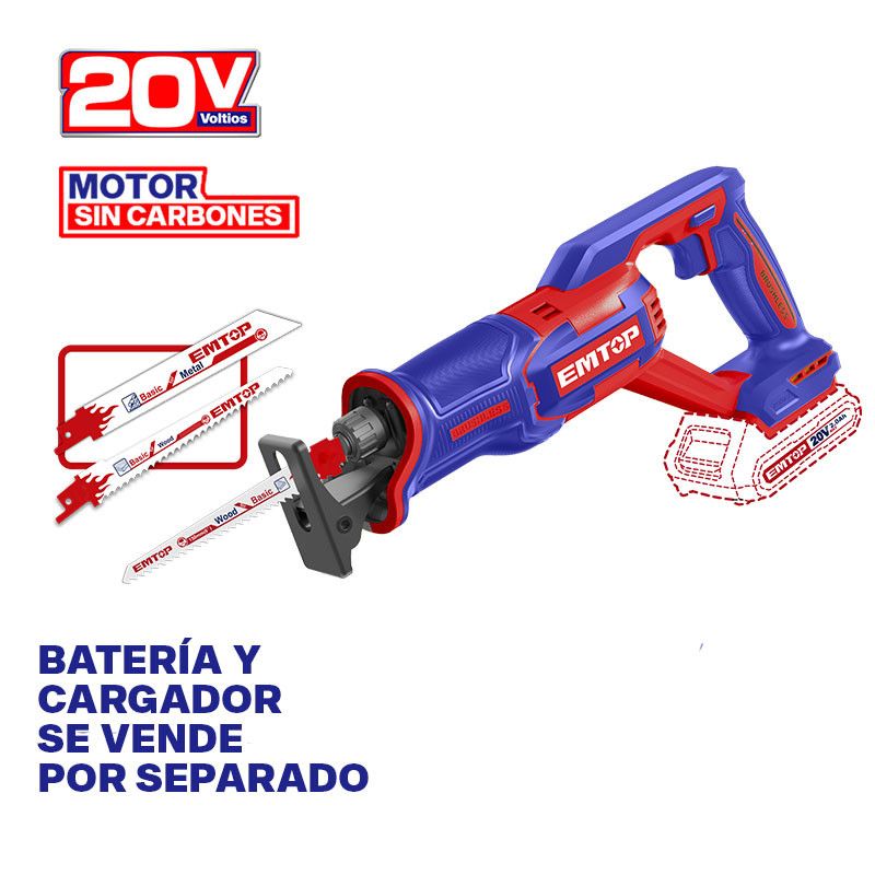[ELRS202108] -Sierra Sable Inalambrica 20v. Velocidad 0 A 2,800 Rpm. Sin Cargador Ni Bateria. (Bare Tool). Emtop