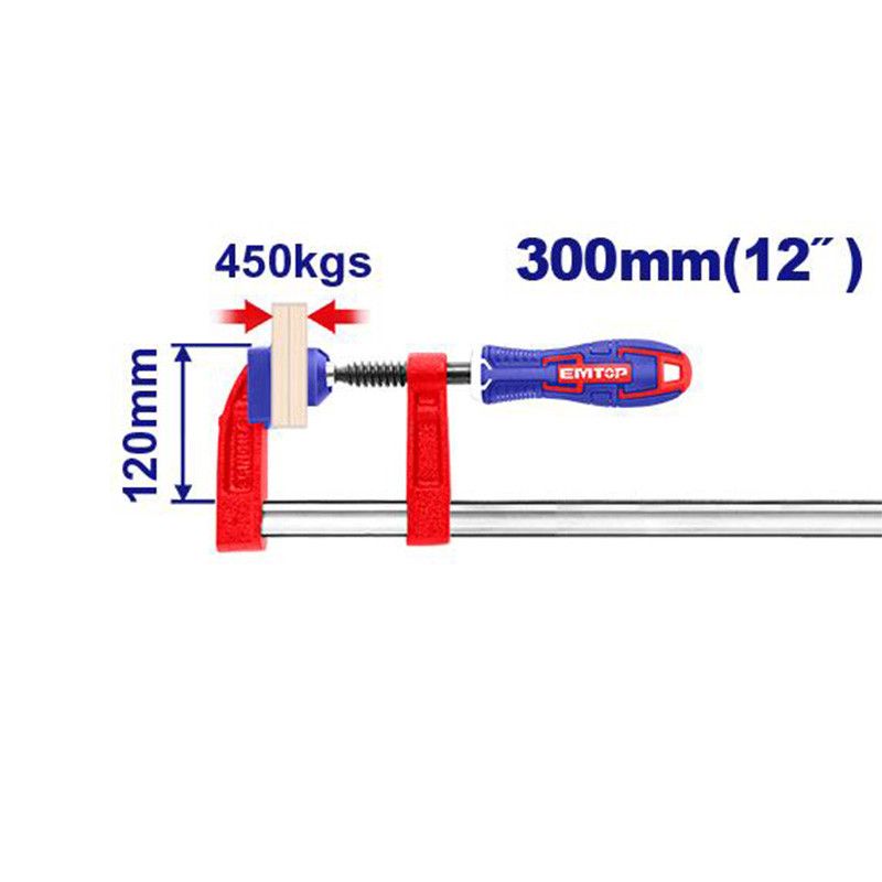[ECLPF12101] -Prensa Abrazadera Tipo F, 12 Pulg. Fuerza De Sujecion 450kgs Largo 120 X 300 Mm. Marca Emtop