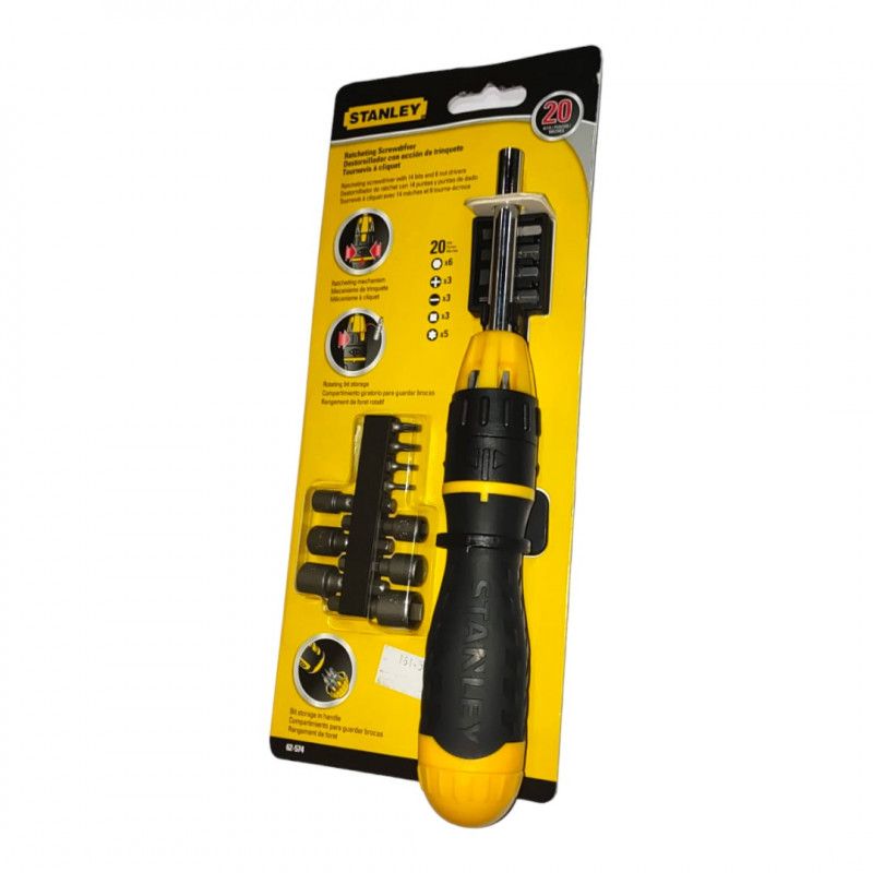 [62-574] -Juego De Destornillador Con Ratchet Con 20 Puntas Intercambiables. Marca Stanley