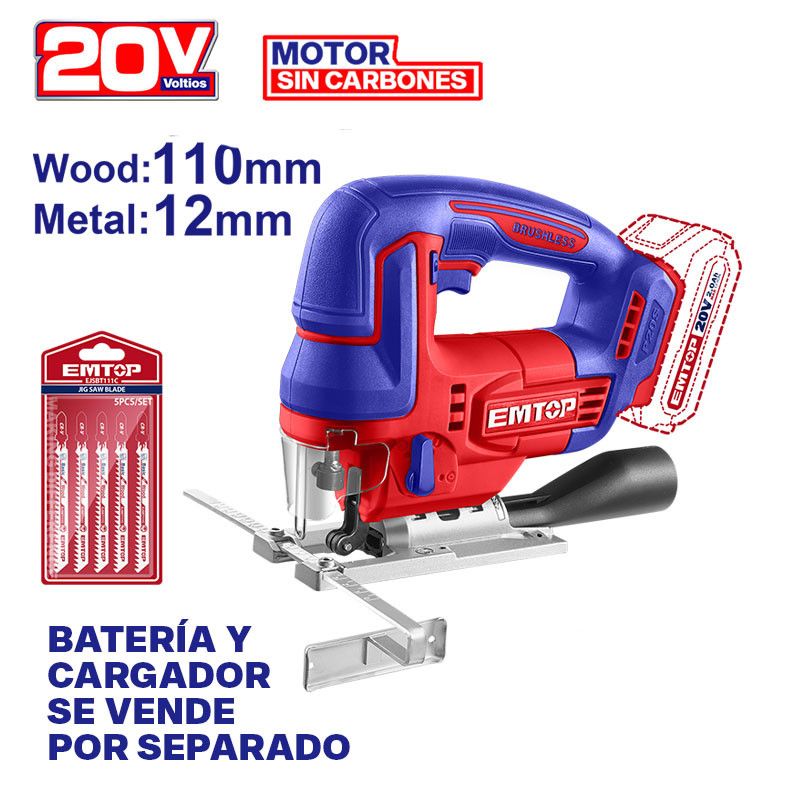[ELGS201008] -Sierra Caladora Inalambrica, 20v. 3000 Rpm, Sin Bateria Ni Cargador. (Bare Tool). Emtop
