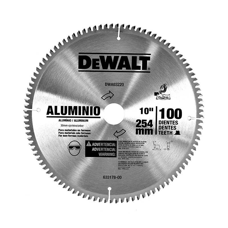 [DWA03220] -Disco De Sierra, 10 Pulg, Eje 30 Mm Adaptador De 1, 5/8 Y 3/4 Pulg, 100 Dientes De Carburo, P/Aluminio. Marca Dewalt