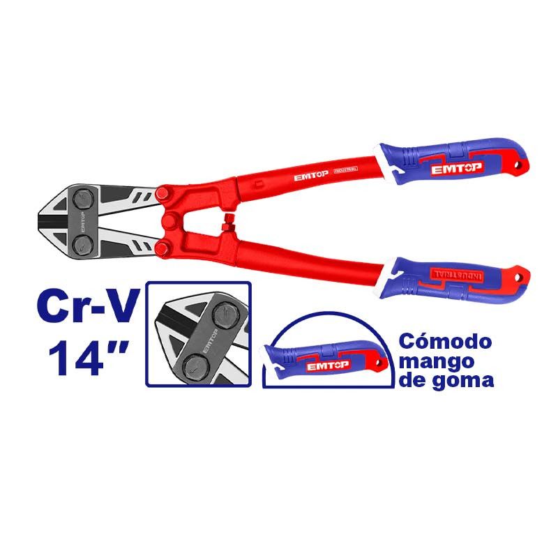 [EBCR1401] -Corta Pernos 14 Pulgadas, Comodo Mango De Goma, Cuchilla De Cromo Vanadio. Marca Emtop