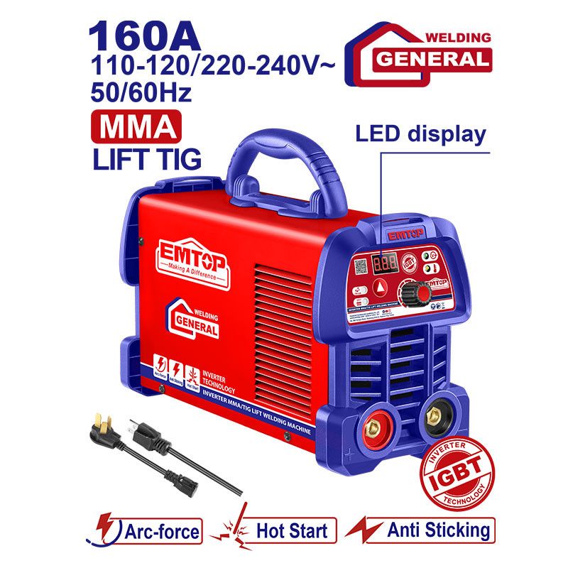 [ULWDEM1652] -Soldadora Inverter Mma/Tig Lift, 160 Amperios, 110 Y 220 Voltios, Tegnologia Inverter Igbt. Emtop