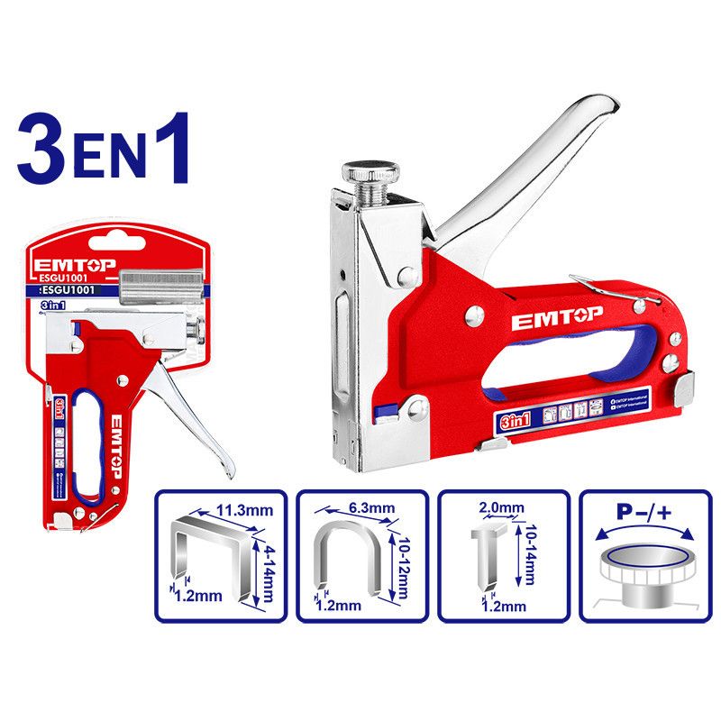 [ESGU1001] -Engrapadora 3 En 1, 53f,Fuerza Motriz Ajustable. Marca Emtop