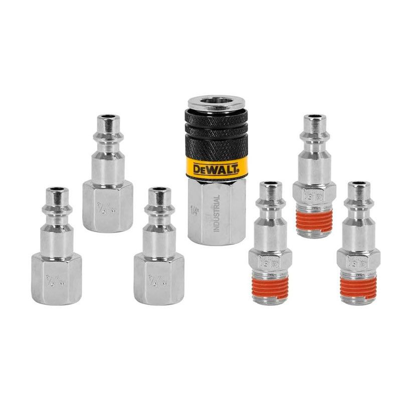 [DXCM036-0227] -Kit De Acoples Rapidos Rosca Npt 1/4 Plg. 7 Pcs. 3 Conectores Macho, 3 Hembras Y 1 Acople Rapido Hembra. Dewalt