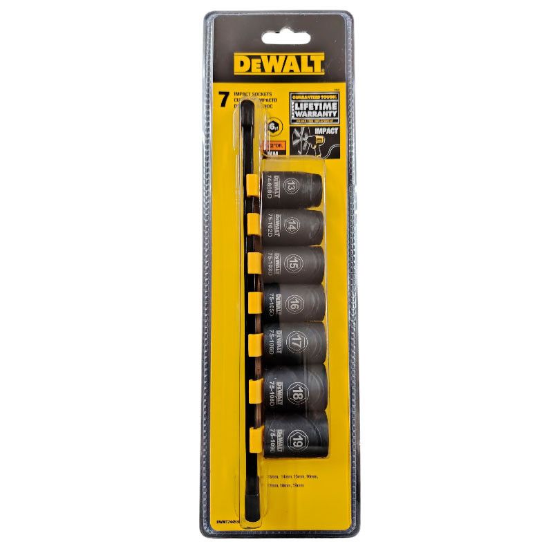 [DWMT74453OSP] -Juego De 7 Copas Cortas De Impacto Milimetricas Raiz 1/2, Incluye 13, 14, 15, 16, 17, 18 Y 19 Mm. Dewalt