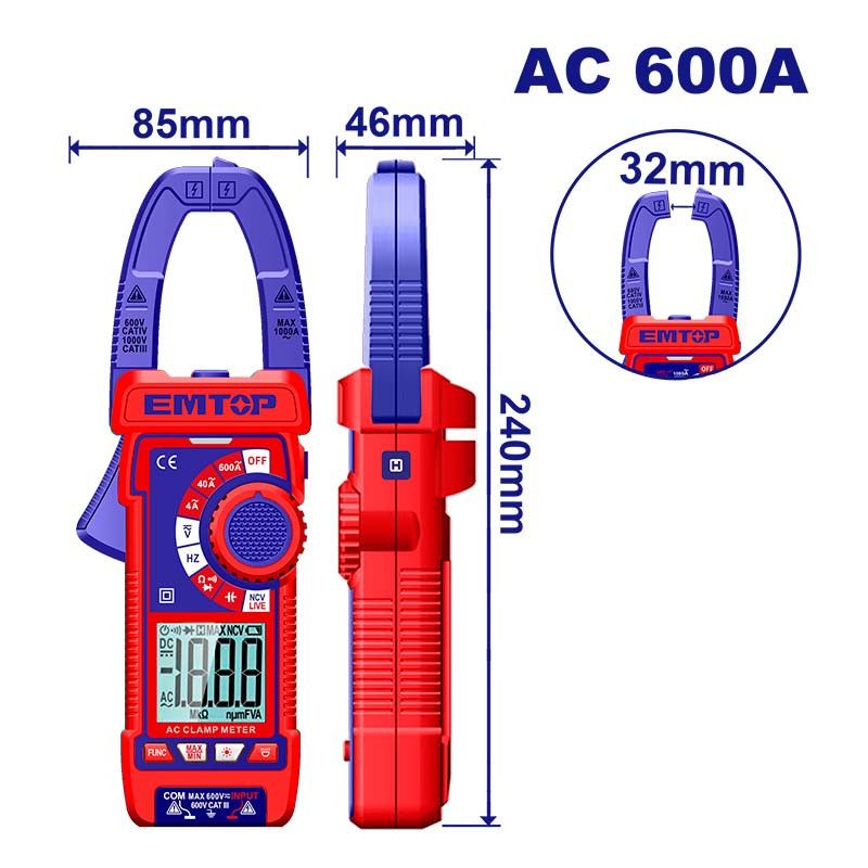 [EDMR766001] -Amperimetro Digital 600amp, Mide Corriente Ca, Voltaje Ac/Dc, Resistencia, Capacitancia, Frecuencia. Emtop