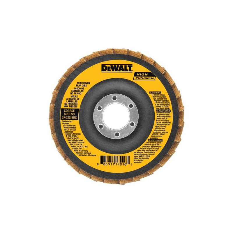 [DAAB7GVF05] -Disco De Esmerilar,No Tejido, 4 1/2 Pulg X 7/8, Pulir, Limpiar, Grano Grueso, Aleman, Flap Disk. Marca Dewalt