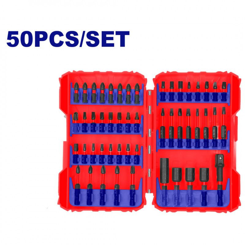 [ESBT05001] -Set De 50 Piezas De Impacto, Incluye Puntas Phillips, Planas, Torx, Copas Y Sujetador. Emtop