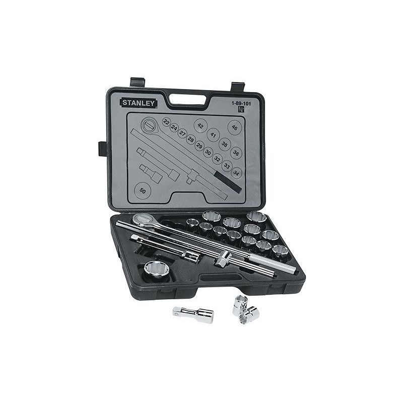 [89-101] -Juego De 19 Piezas, Copas Raiz 3/4 Pulgadas, 12 Puntos, En Milimetros, Con Maleta Plastica. Marca Stanley