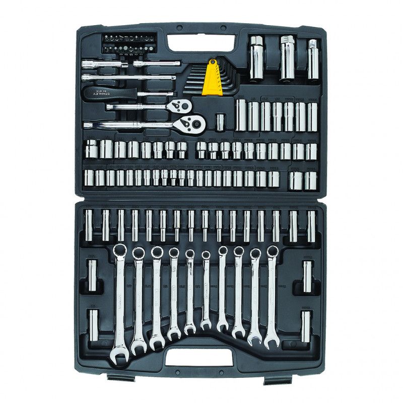[94-374] -Juego De 123 Herramientas Mecanicas, Copas, Ratchets, Llaves, Extensiones, Puntas, Adaptadores. Marca Stanley