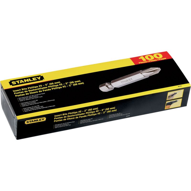 [68-076] -Caja De 100 Puntas De Destornillador Phillips No. 2, 2 Pulgadas De Largo. Marca Stanley