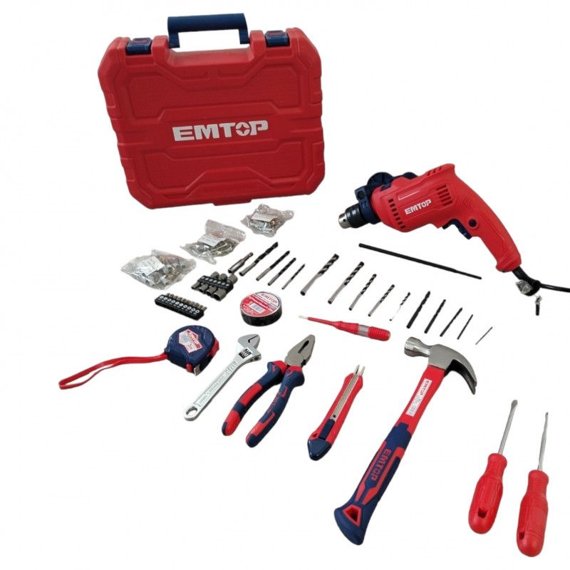 [ULEDK12201] -Kit Barreno Percutor De 680 Watts, Mandril De 1/2, Con 122 Piezas Y Maleta Plastica. Marca Emtop