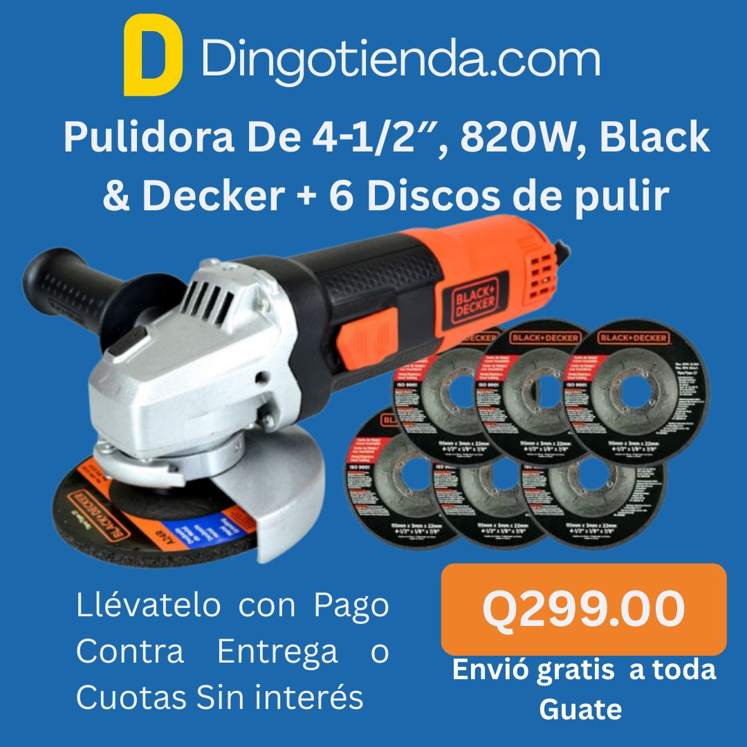 Pulidora De 4-1/2″, 820W, Black &amp; Decker + 6 Discos de pulir