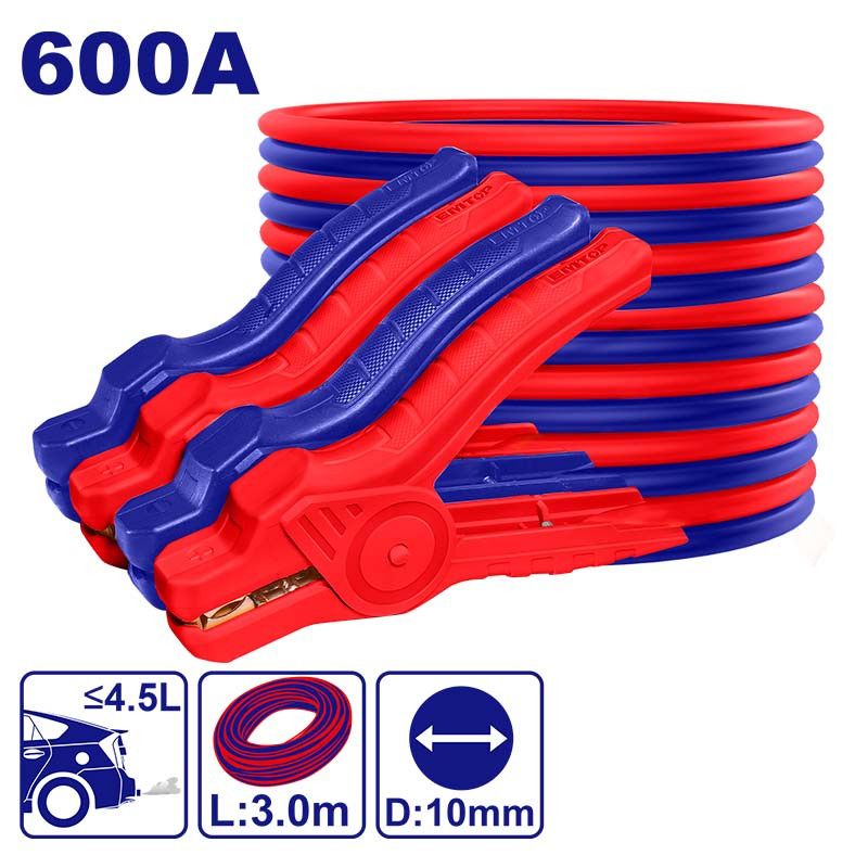 [EBCE0601] -Cable Pasa Corriente 600 Amperios, 3 Metros De Largo, Cable De Aluminio Recubierto De Cobre. Marca Emtop